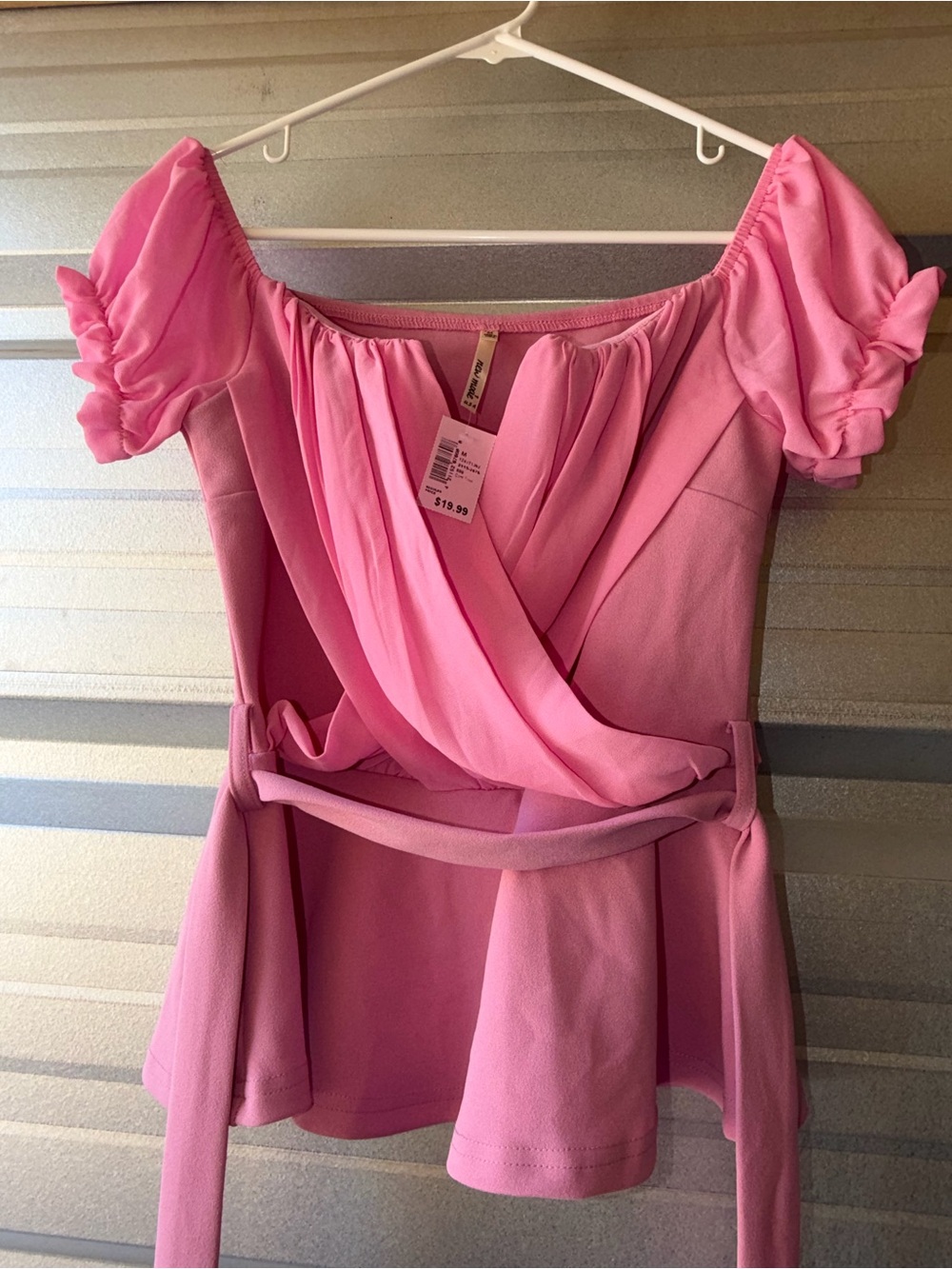 Pink Off-Shoulder Peplum Wrap Top - Unbranded